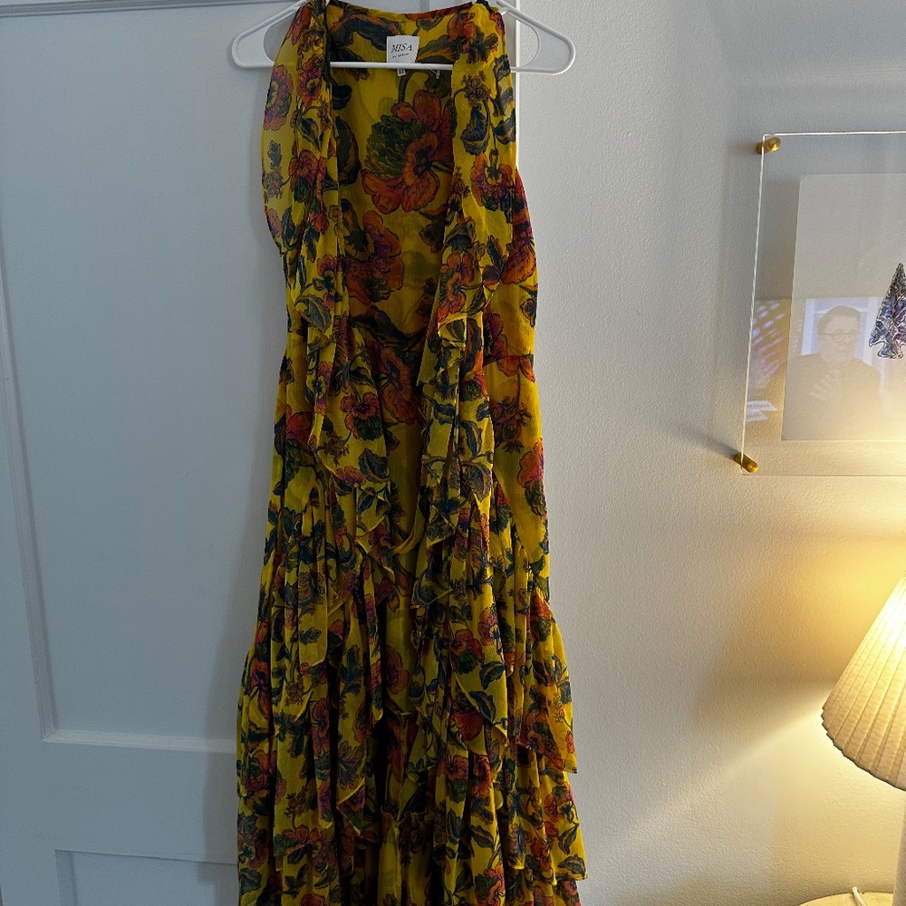 Misa Tie & Ruffle Midi Dress